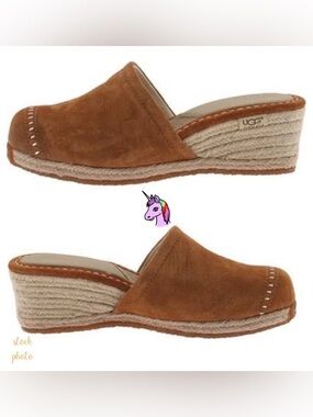 UGG Cognac Suede Espadrille Mules
